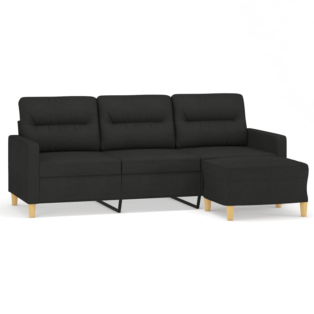 Canapé à 3 places avec repose-pieds Noir 180 cm Tissu