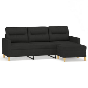 Canapé à 3 places avec repose-pieds Noir 180 cm Tissu
