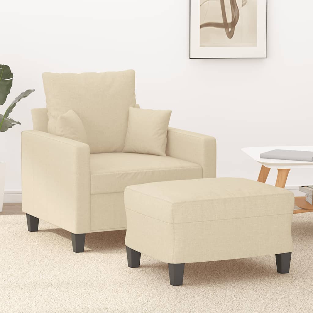 Fauteuil avec repose-pied Crème 60 cm Tissu