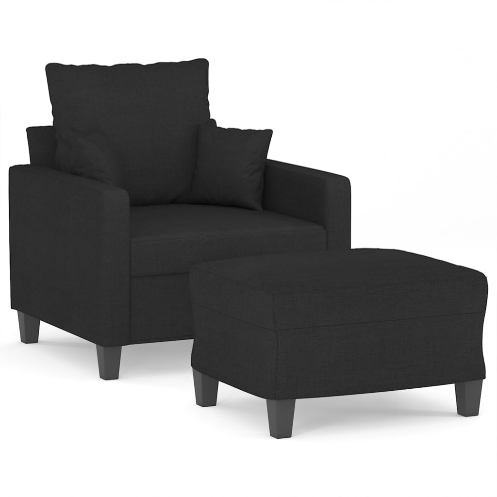 Fauteuil avec repose-pied Noir 60 cm Tissu