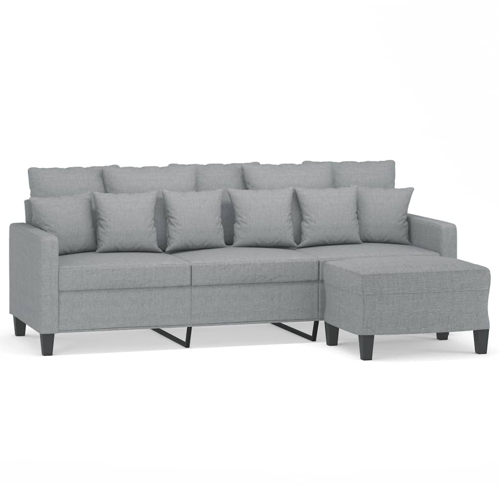 Canapé à 3 places avec repose-pieds Gris clair 180 cm Tissu