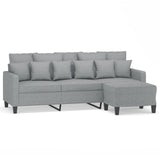 Canapé à 3 places avec repose-pieds Gris clair 180 cm Tissu