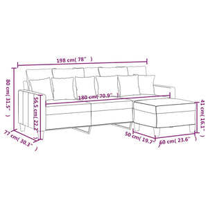 Canapé à 3 places avec repose-pieds Gris foncé 180 cm Tissu
