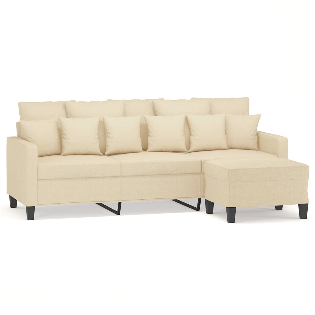 Canapé à 3 places avec repose-pieds Crème 180 cm Tissu