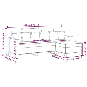 Canapé à 3 places avec repose-pieds Crème 180 cm Tissu