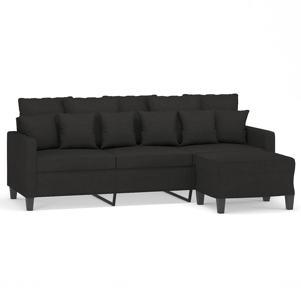 Canapé à 3 places avec repose-pieds Noir 180 cm Tissu