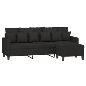 Canapé à 3 places avec repose-pieds Noir 180 cm Tissu