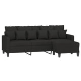 Canapé à 3 places avec repose-pieds Noir 180 cm Tissu