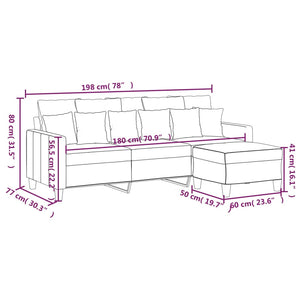 Canapé à 3 places avec repose-pieds Noir 180 cm Tissu