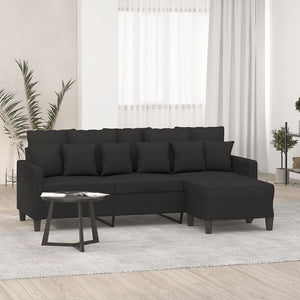 Canapé à 3 places avec repose-pieds Noir 180 cm Tissu