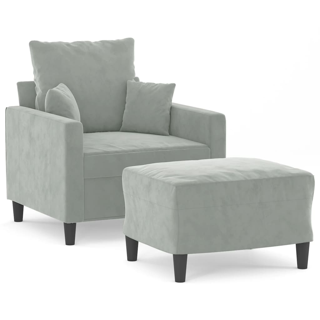 Fauteuil avec repose-pied Gris clair 60 cm Velours