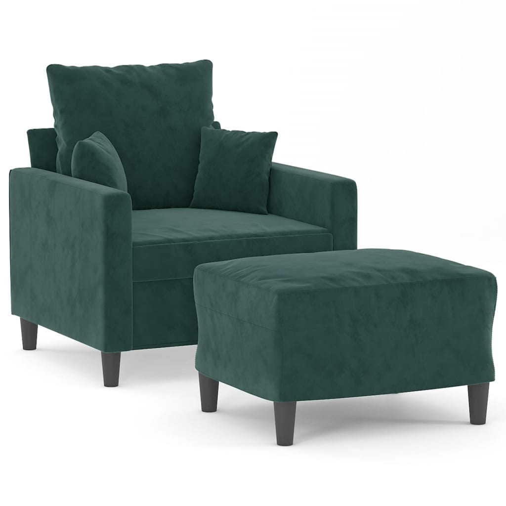 Fauteuil avec repose-pied Vert foncé 60 cm Velours