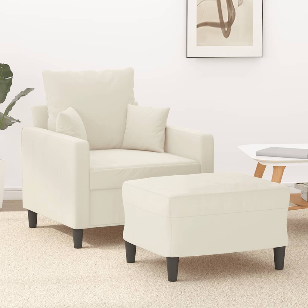 Fauteuil avec repose-pied Crème 60 cm Velours