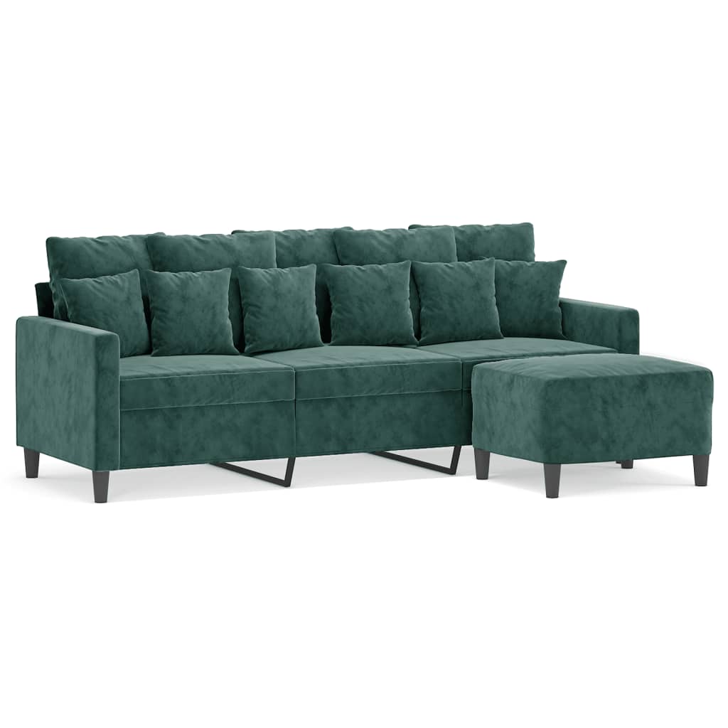 Canapé à 3 places avec repose-pieds Vert foncé 180 cm Velours
