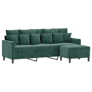 Canapé à 3 places avec repose-pieds Vert foncé 180 cm Velours