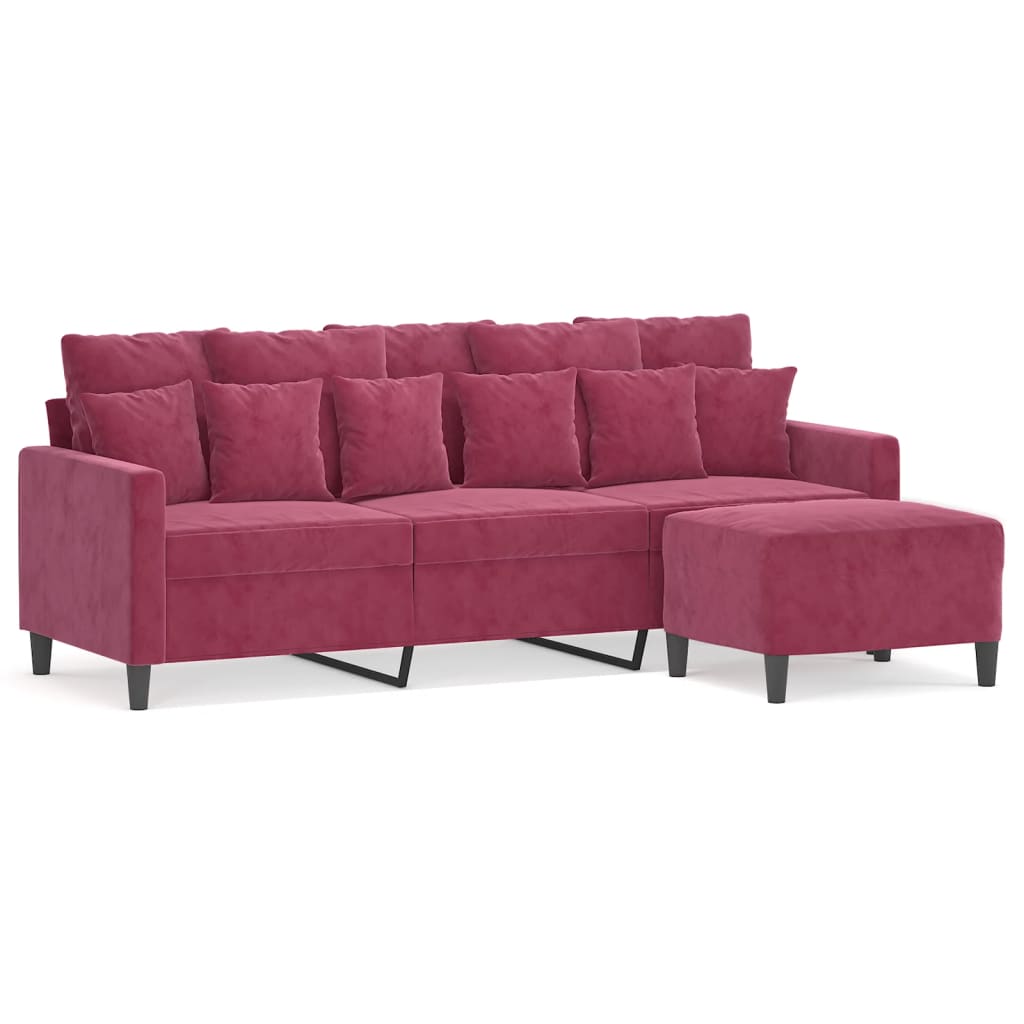 Canapé à 3 places et repose-pieds Rouge bordeaux 180 cm Velours