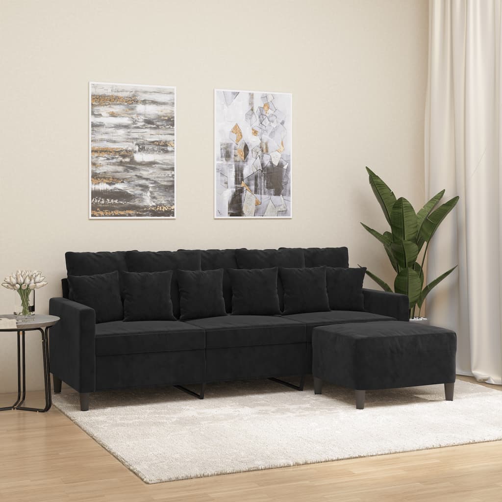 Canapé à 3 places avec repose-pieds Noir 180 cm Velours