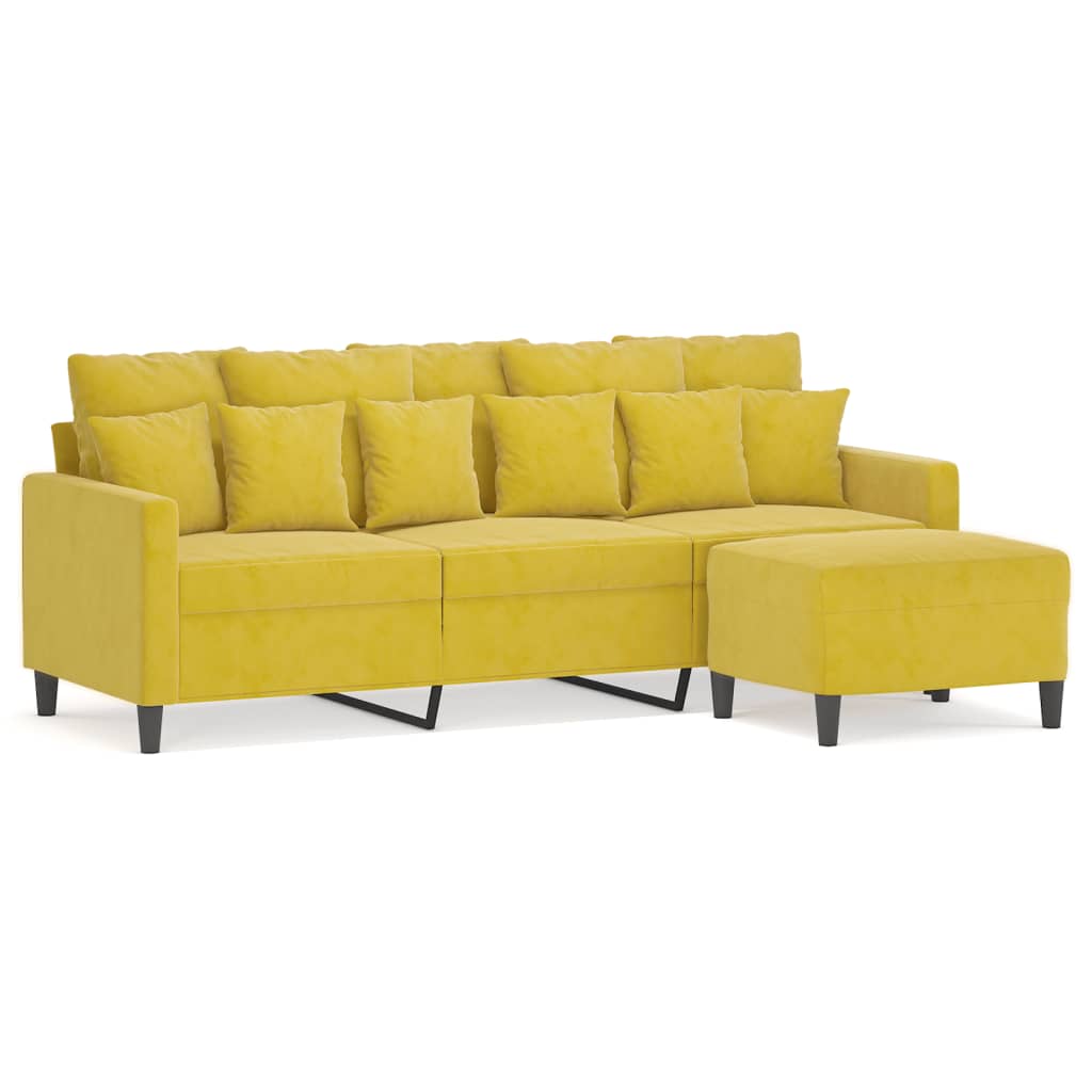 Canapé à 3 places avec repose-pieds jaune 180 cm velours