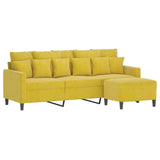 Canapé à 3 places avec repose-pieds jaune 180 cm velours