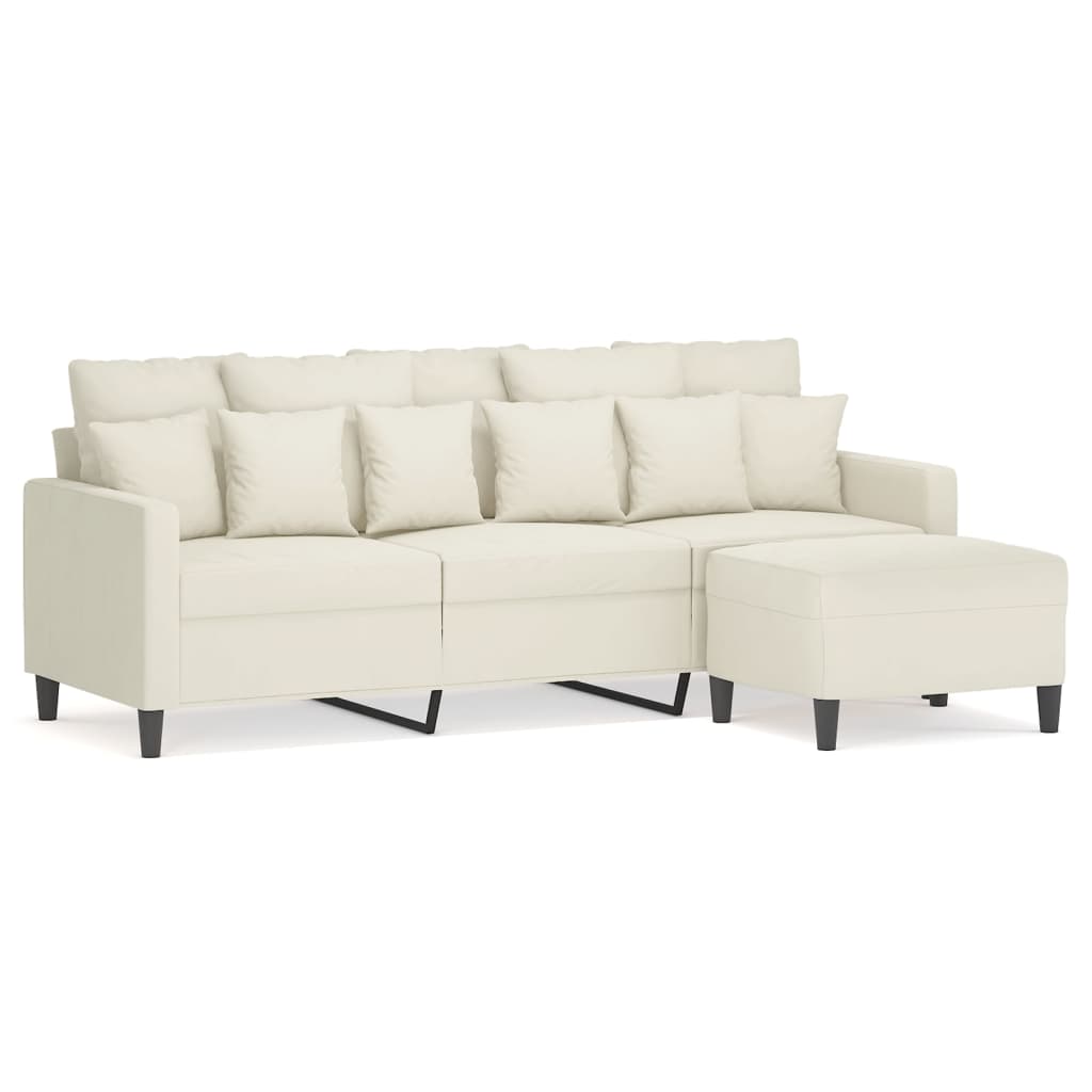 Canapé à 3 places avec repose-pieds Crème 180 cm Velours