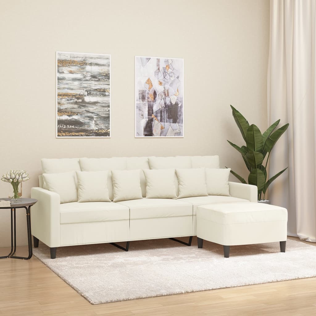 Canapé à 3 places avec repose-pieds Crème 180 cm Velours