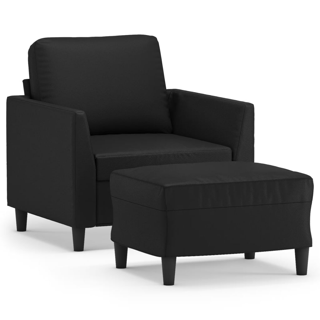 Fauteuil avec repose-pied Noir 60 cm Similicuir