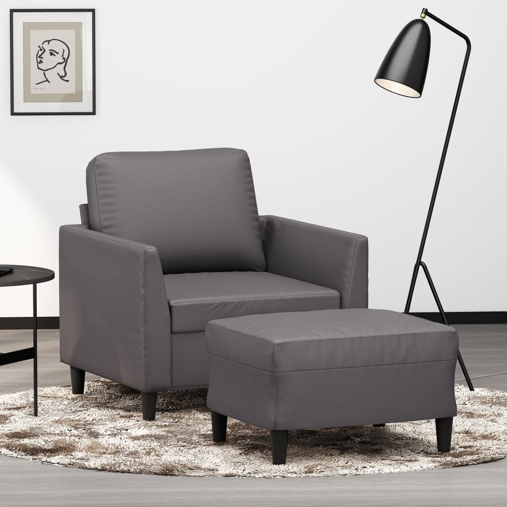 Fauteuil avec repose-pied Gris 60 cm Similicuir