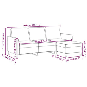 Canapé à 3 places avec repose-pieds Gris 180 cm Similicuir
