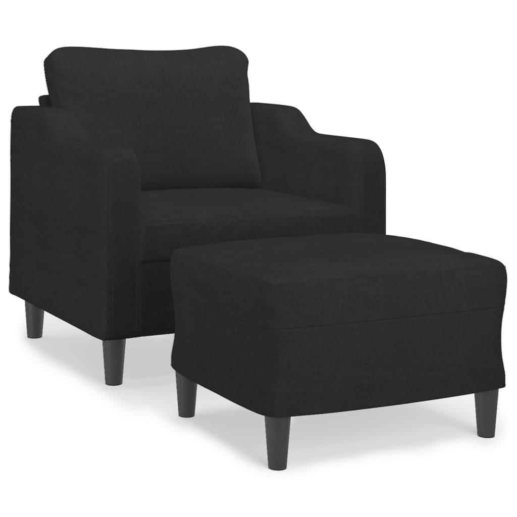 Fauteuil avec repose-pied Noir 60 cm Tissu