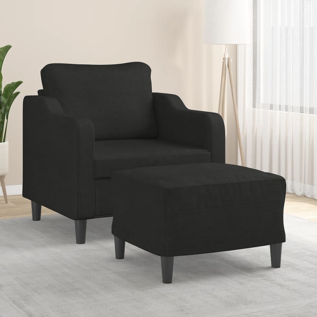 Fauteuil avec repose-pied Noir 60 cm Tissu