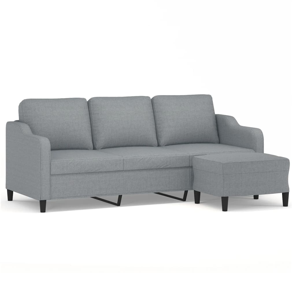 Canapé à 3 places avec repose-pieds Gris clair 180 cm Tissu