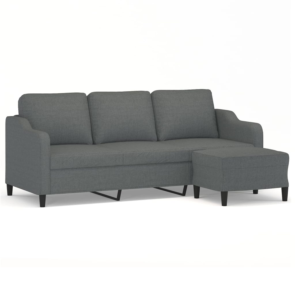 Canapé à 3 places avec repose-pieds Gris foncé 180 cm Tissu