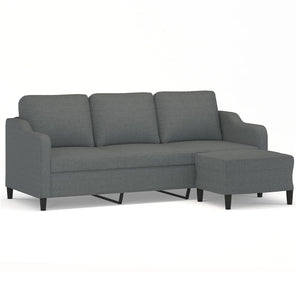 Canapé à 3 places avec repose-pieds Gris foncé 180 cm Tissu