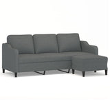 Canapé à 3 places avec repose-pieds Gris foncé 180 cm Tissu