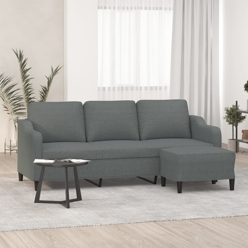 Canapé à 3 places avec repose-pieds Gris foncé 180 cm Tissu