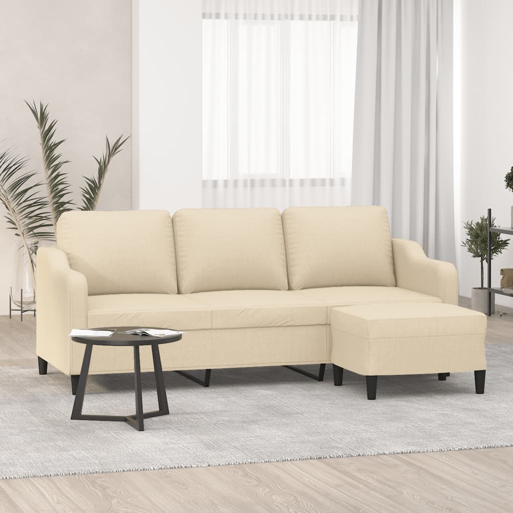 Canapé à 3 places avec repose-pieds Crème 180 cm Tissu