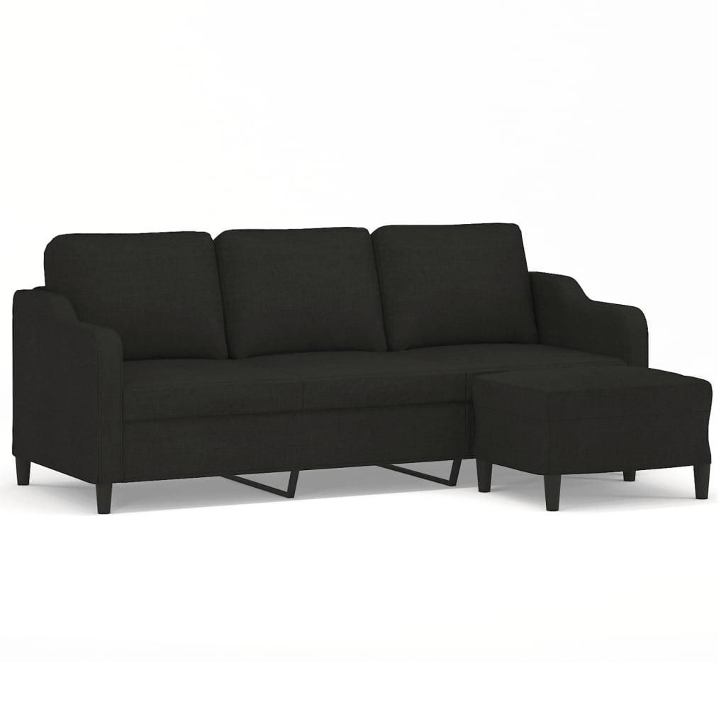Canapé à 3 places avec repose-pieds Noir 180 cm Tissu