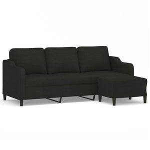 Canapé à 3 places avec repose-pieds Noir 180 cm Tissu
