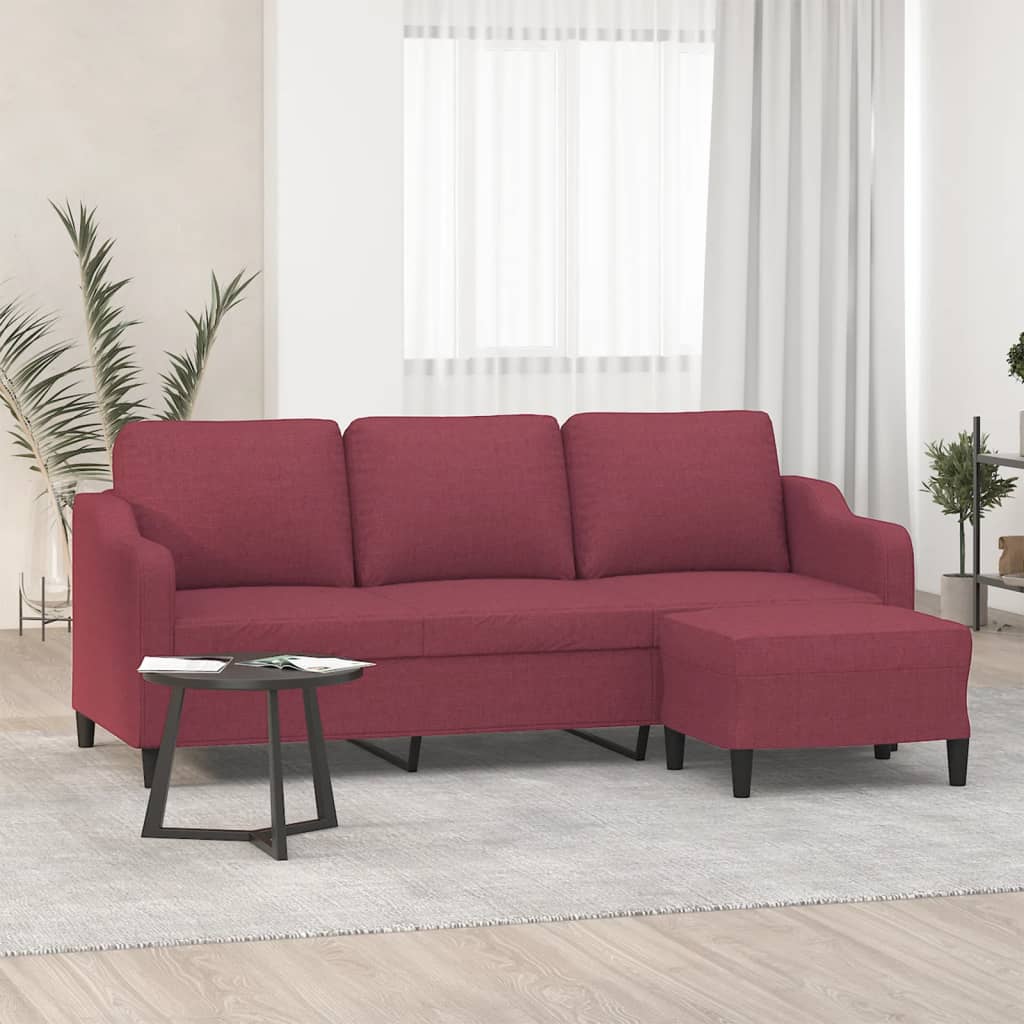Canapé à 3 places avec repose-pieds Rouge bordeaux 180 cm Tissu