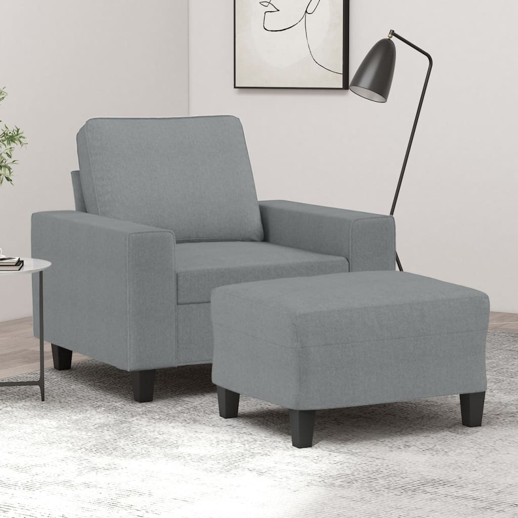 Fauteuil avec repose-pied Gris clair 60 cm Tissu