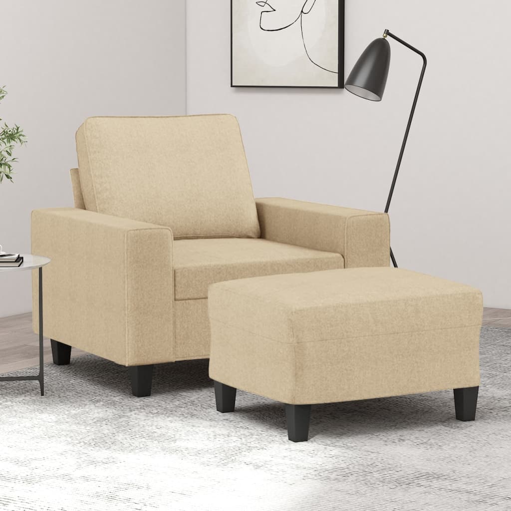 Fauteuil avec repose-pied Crème 60 cm Tissu