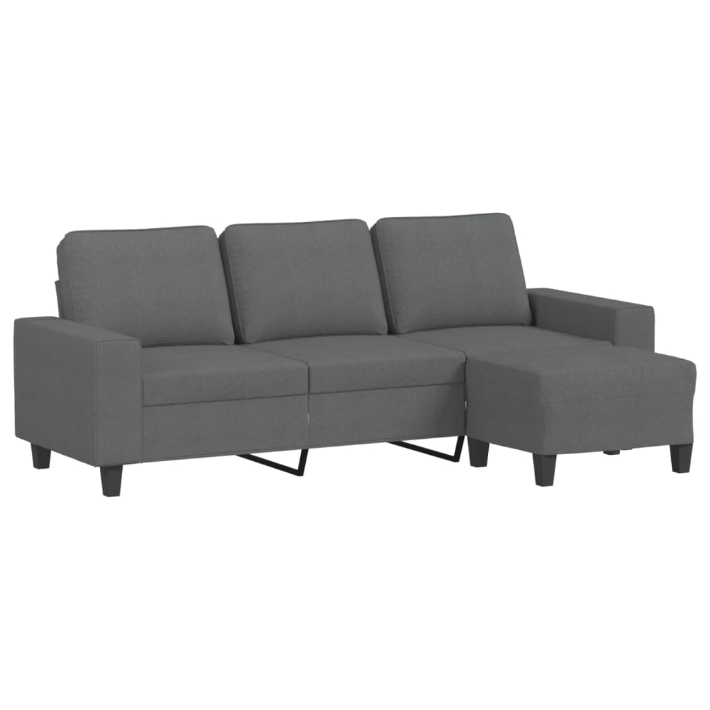 Canapé à 3 places avec repose-pieds Gris foncé 180 cm Tissu
