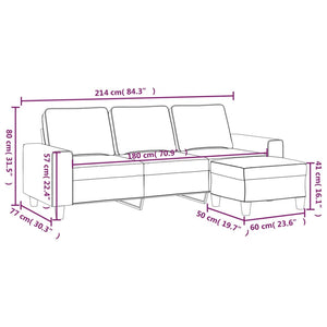 Canapé à 3 places avec repose-pieds Rouge bordeaux 180 cm Tissu