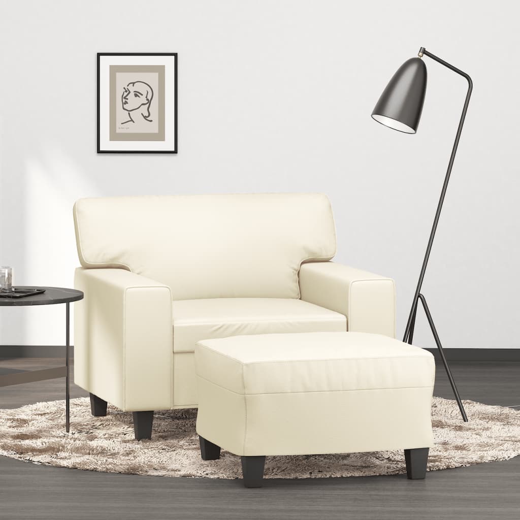 Fauteuil avec repose-pied Crème 60 cm Similicuir