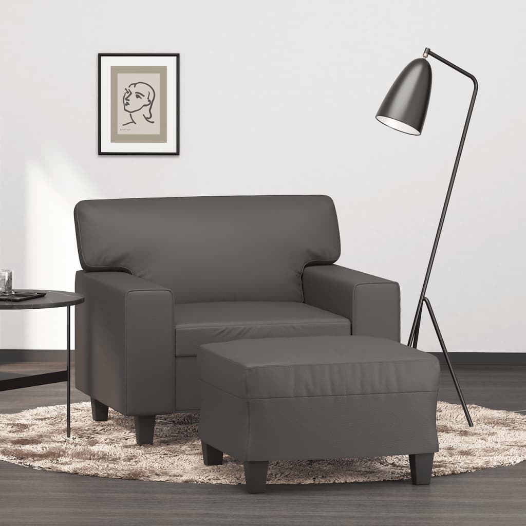 Fauteuil avec repose-pied Gris 60 cm Similicuir
