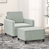Fauteuil avec repose-pied Gris clair 60 cm Velours