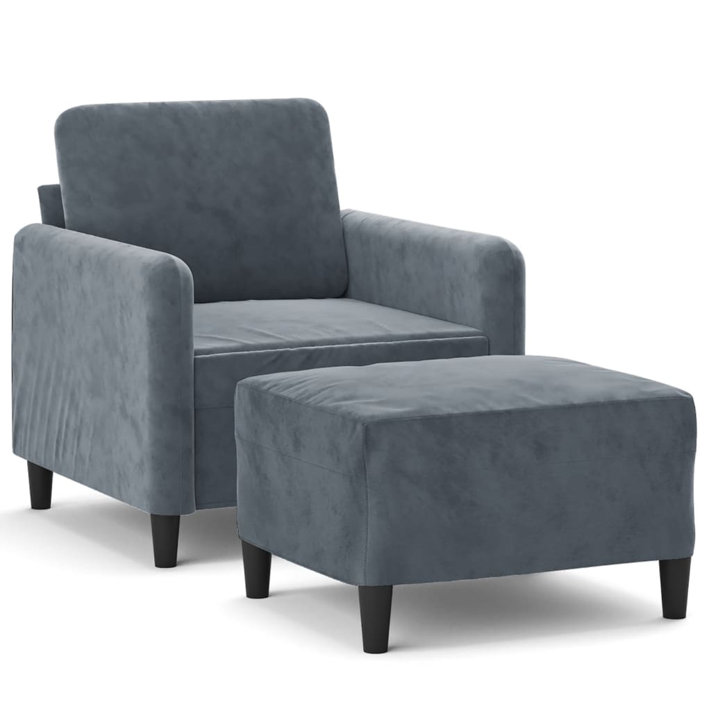 Fauteuil avec repose-pied Gris foncé 60 cm Velours