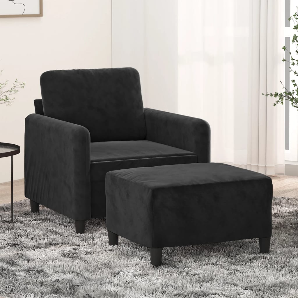 Fauteuil avec repose-pied Noir 60 cm Velours