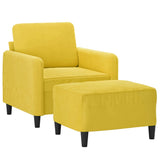 Fauteuil avec repose-pied jaune 60 cm velours