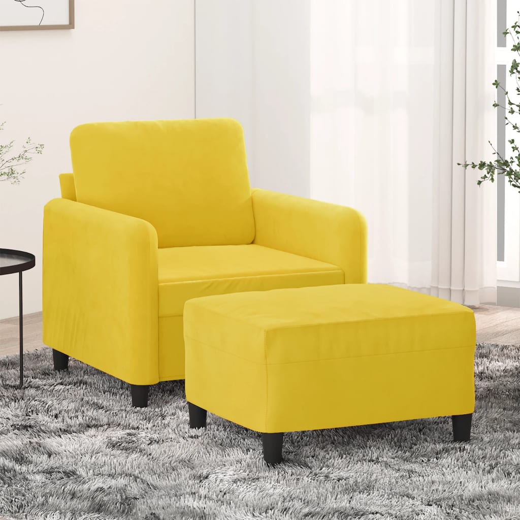 Fauteuil avec repose-pied jaune 60 cm velours